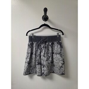 Fossil Women's Skirt XS Gray Floral Print Linen‎ Cotton Blend Pockets Drawstring
